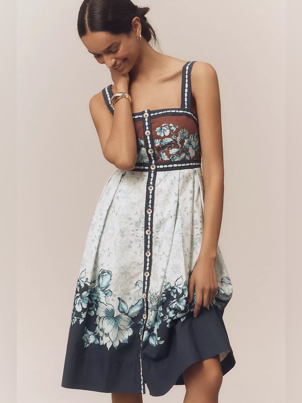 Anthropologie Mauve Square Neck Button Front Dress NWOT X Small MSRP $188